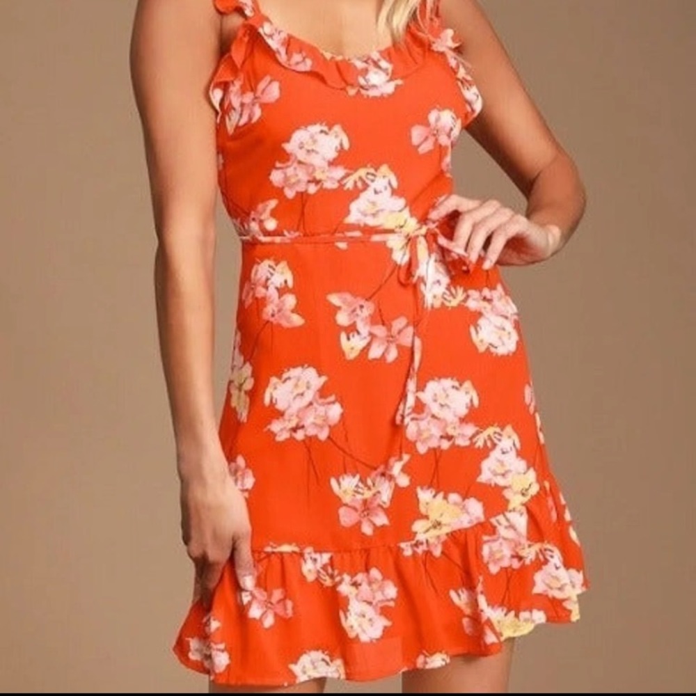 Lulus flower Factor Orange Floral Print Ruffled Mini Dress
